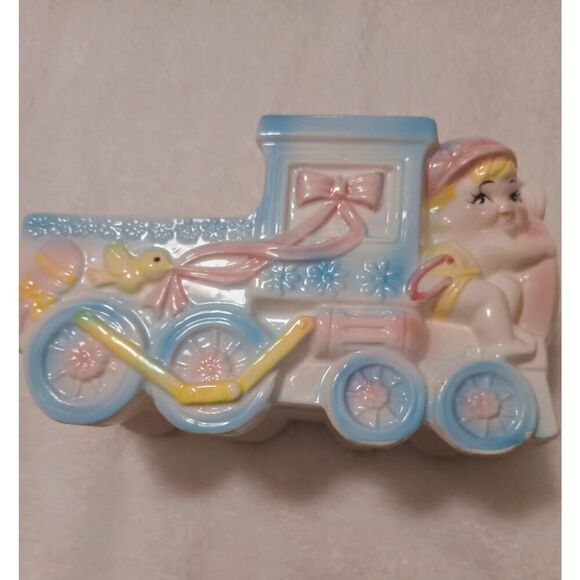 Rubens Orginal Nursery Train Planter Pastels Boy Train Conductor Ceramic Vintage - Picture 3 of 6